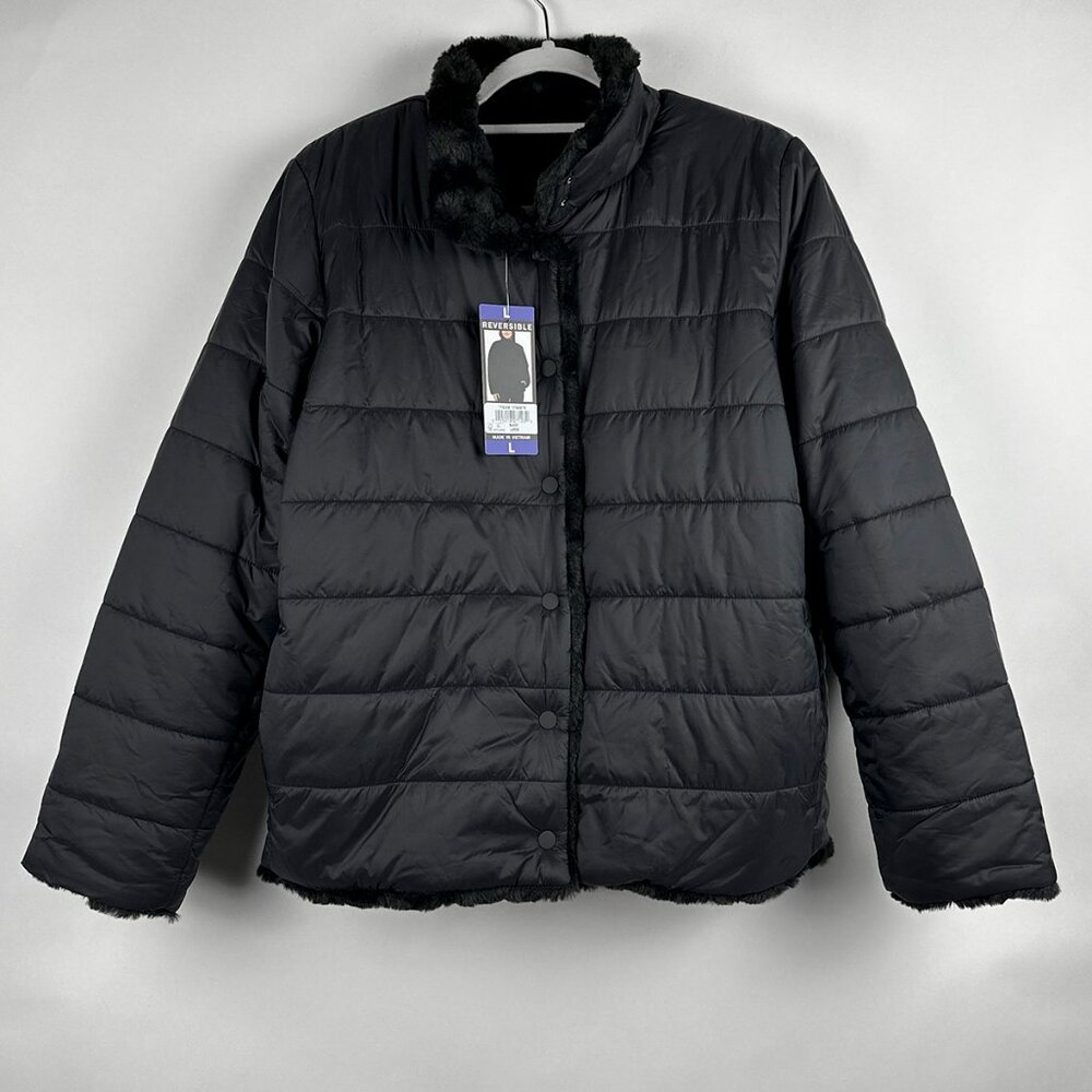 NWT Nicole Miller Original Reversible Quilted Women's Black Coat Jacket Size L